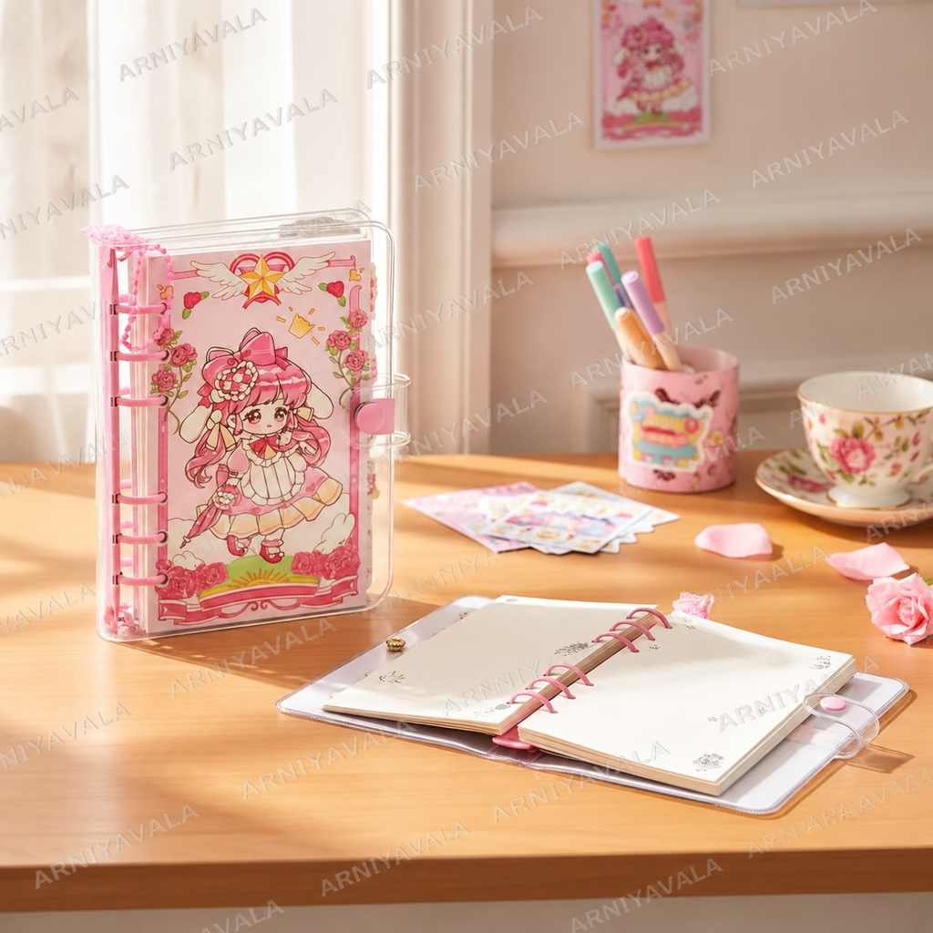 Cute Kawaii A5 Spiral Notebook Diary with Button Closure – Little Princess Design Journal with Dividers, Refillable Pages & Tabs