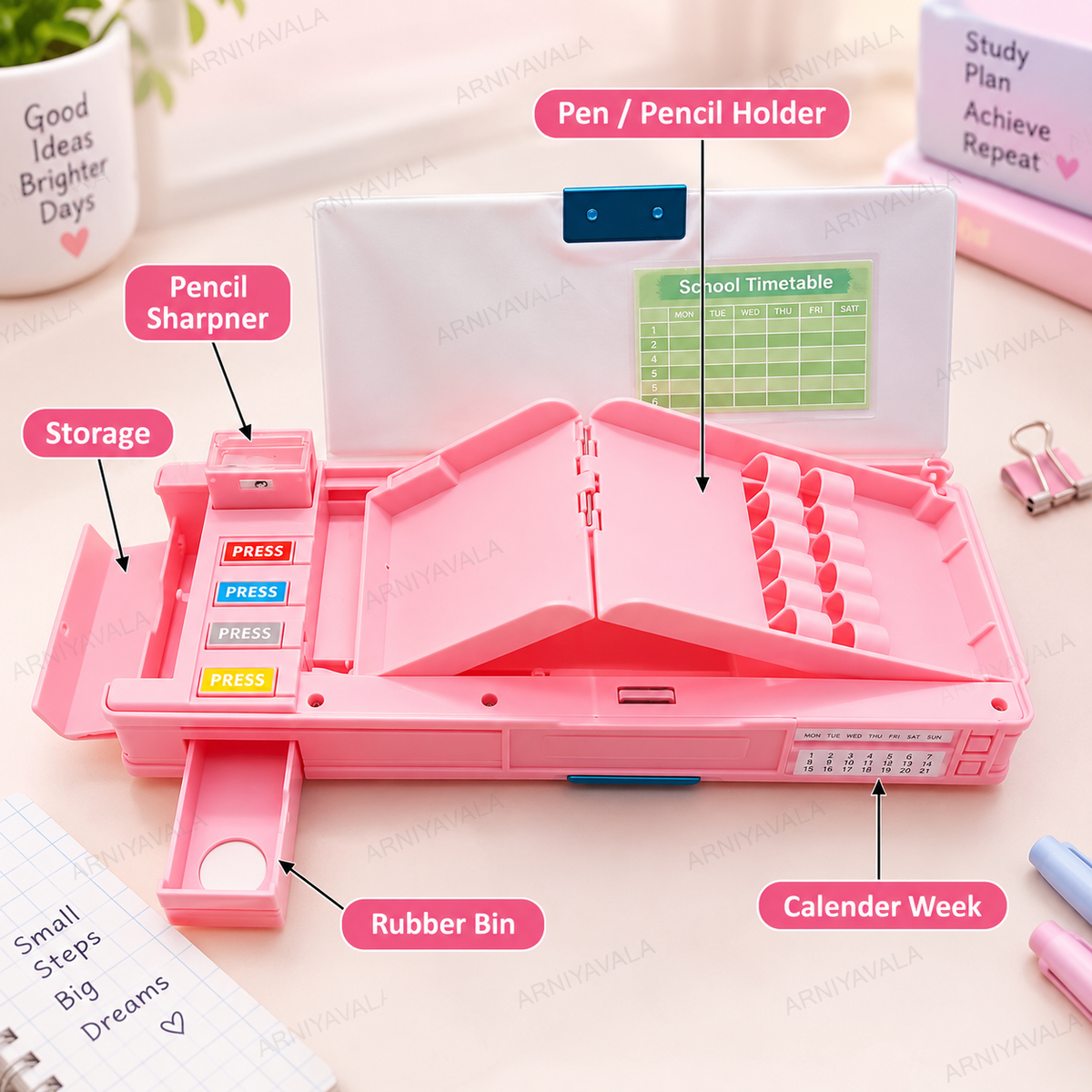 Unicorn Pencil Box for Girls & Kids, Multifunctional Dual-Sided Pencil Case with Magnetic Lock, Built-in Sharpener, Pen & Pencil Holder, Eraser & Stationery Storage, Personalized Name Space
