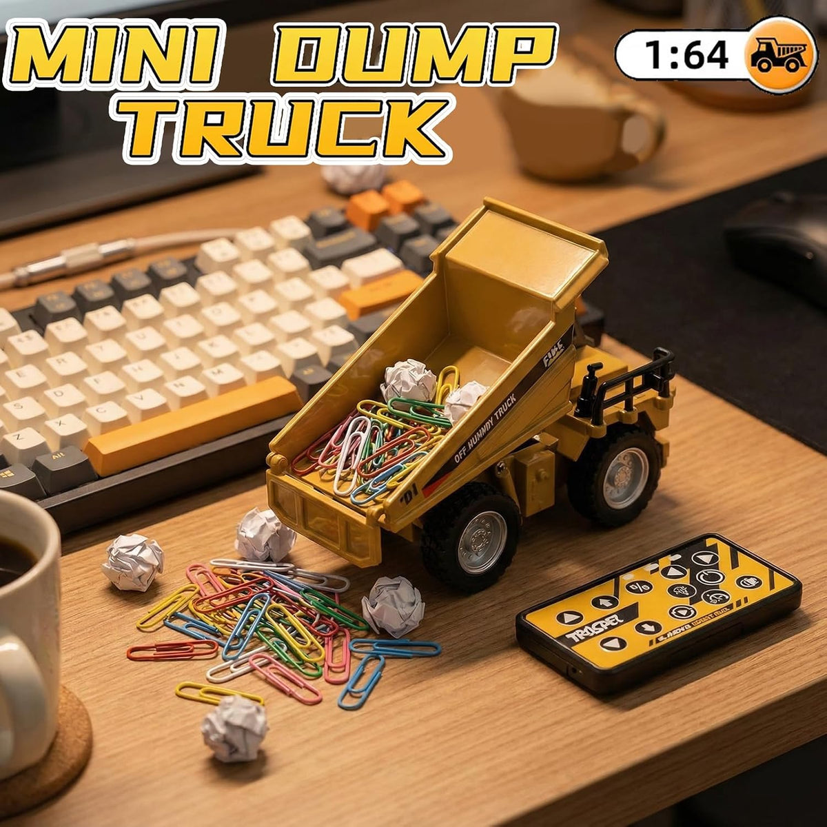 1:64 Mini RC Dump Truck Toy, Alloy Metal Construction Vehicle with App & Remote Dual Control