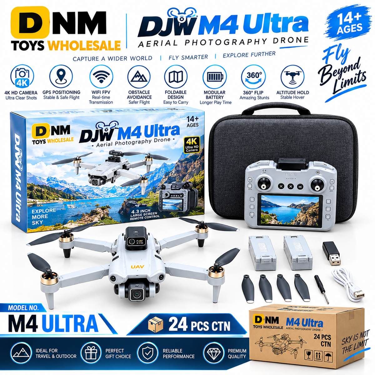 DJW-M4-ULTRA-4K-GPS - DJW M4 Ultra 4K GPS Camera Drone | WiFi FPV & Obstacle Avoidance