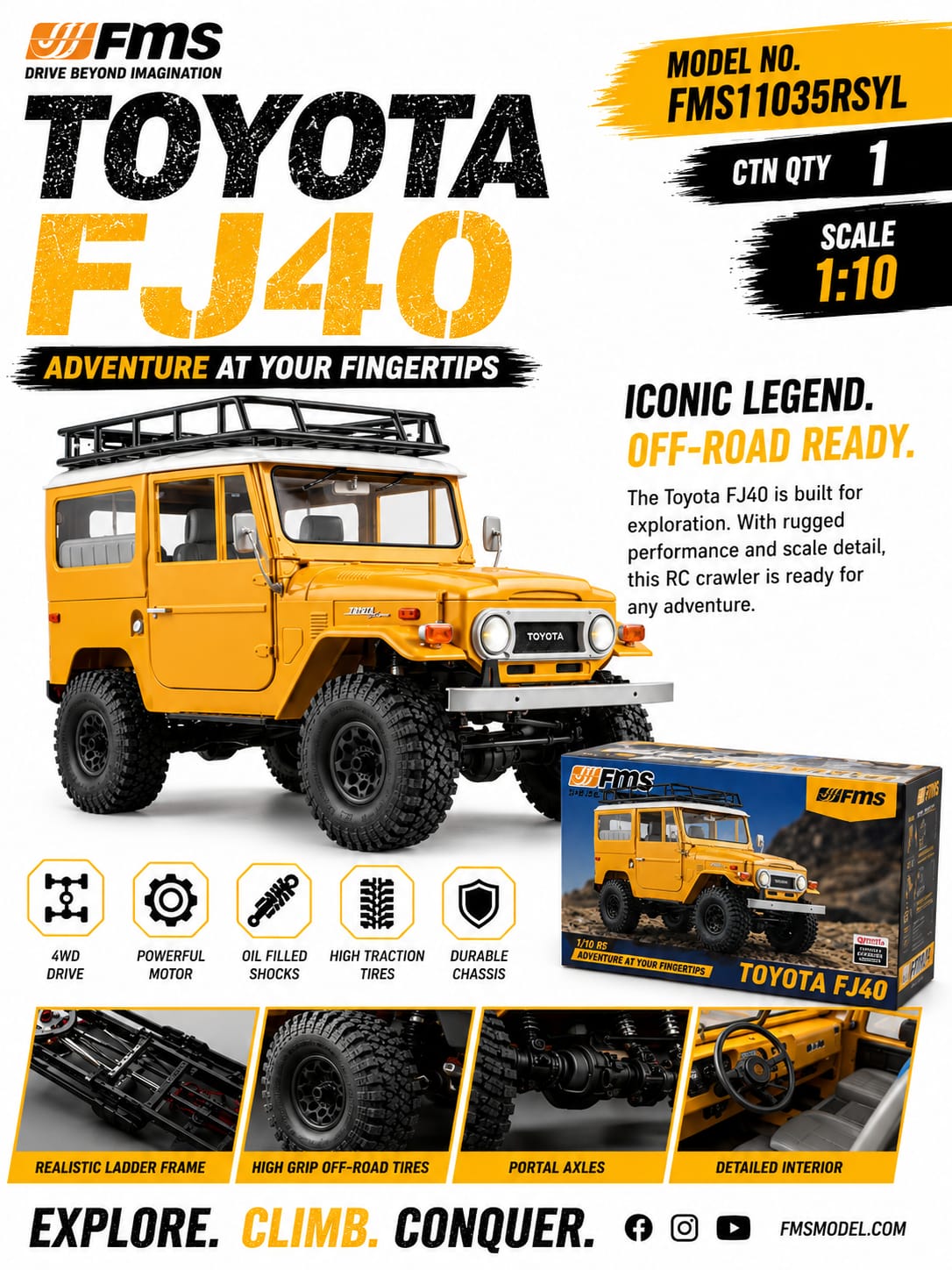FMS Toyota FJ40 1:10 Scale 4WD RC Crawler – Officially Licensed Toyota