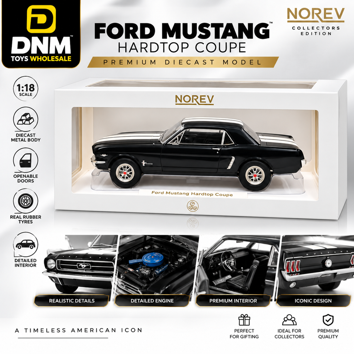 Norev Ford Mustang Hardtop Coupe 1:18 Scale Black Premium Diecast Model Car