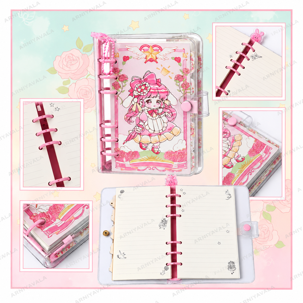 Cute Kawaii A5 Spiral Notebook Diary with Button Closure – Little Princess Design Journal with Dividers, Refillable Pages & Tabs