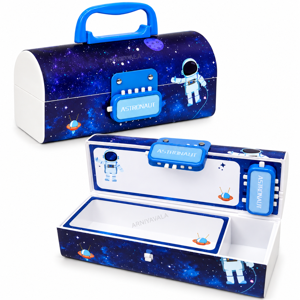 Portable Suitcase Style Pencil Box for Kids with Double Password Lock & Handle | Multi-Layer Large Capacity Stationery Organizer Case