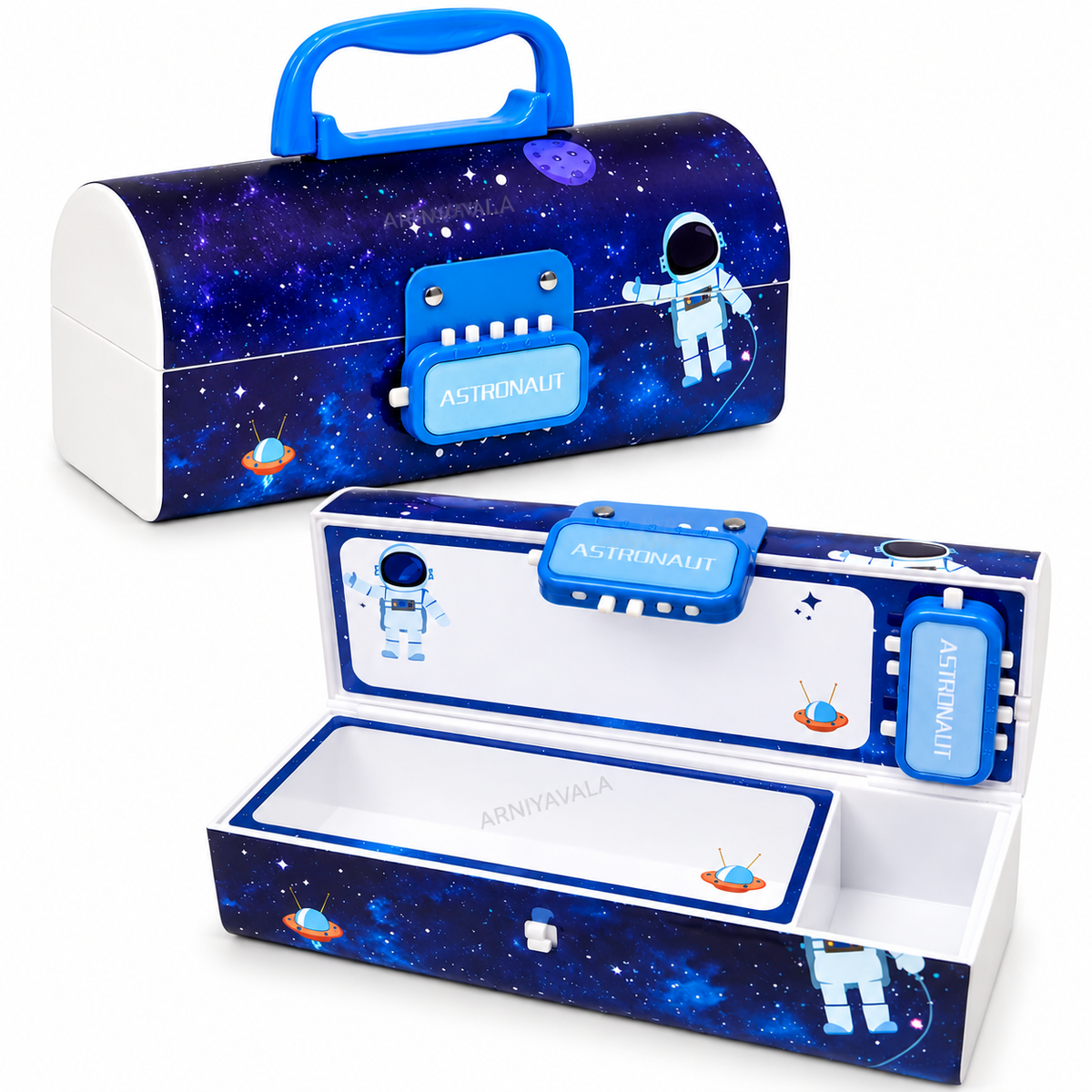 Portable Suitcase Style Pencil Box for Kids with Double Password Lock & Handle | Multi-Layer Large Capacity Stationery Organizer Case