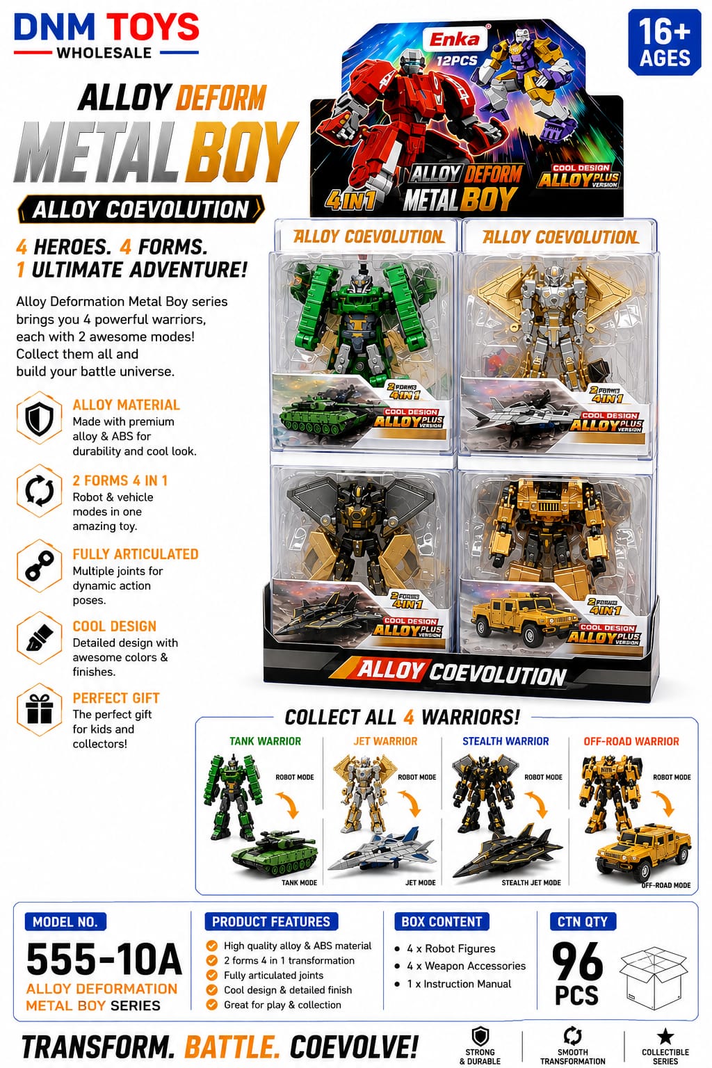 555-10A Alloy Deform Metal Boy 12 PCS Transforming Robot Set