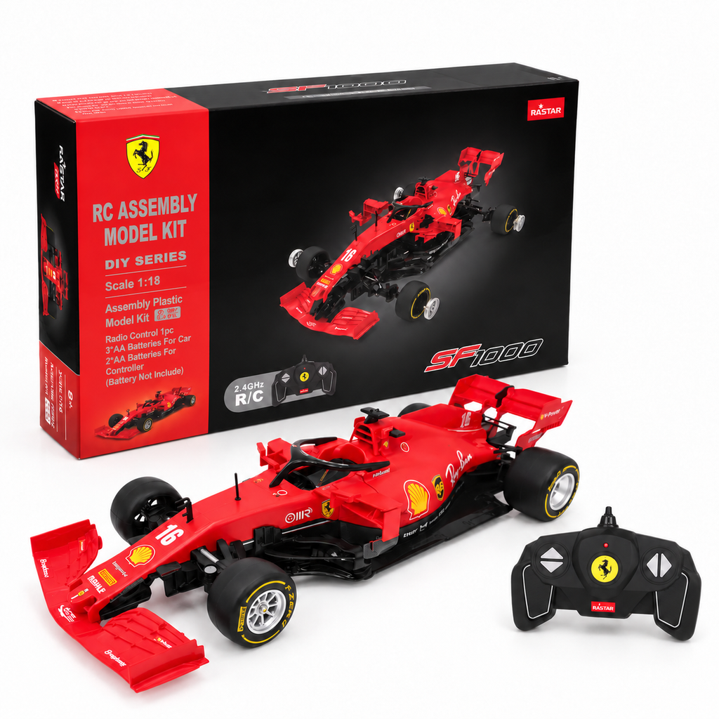 Rastar Ferrari SF1000 1:18 Scale RC Assembly Model Kit | DIY Plastic Formula 1 Racing Car with 2.4GHz Remote Control | Red F1 Model Car for Collection & Display