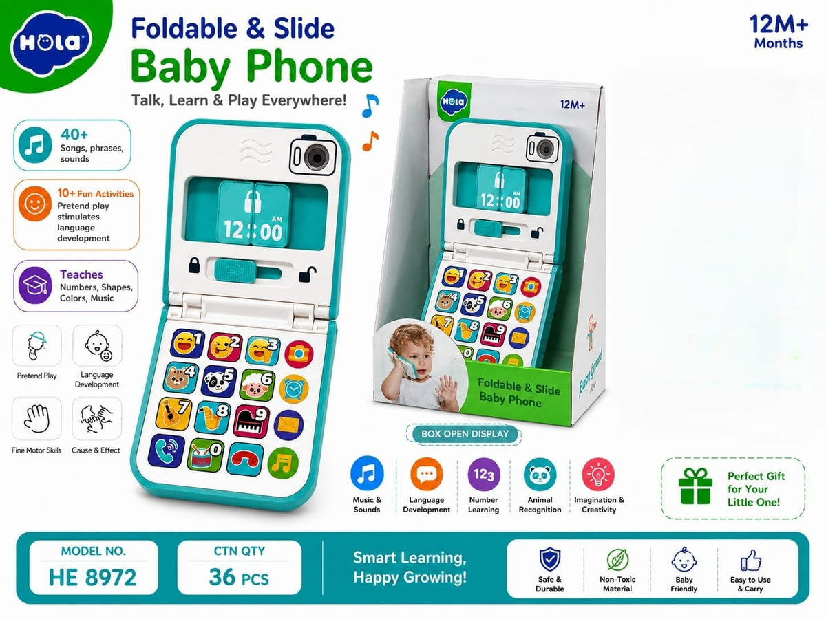 Hola Baby Phone 12 Months+ – Foldable & Slide Pretend Phone with 40+ Songs, Sounds & Learning Activities