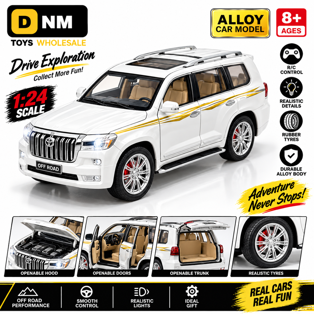 CZ123E-WHT-124 - 1:24 White R/C Off Road Alloy SUV Toy Car | Remote Control