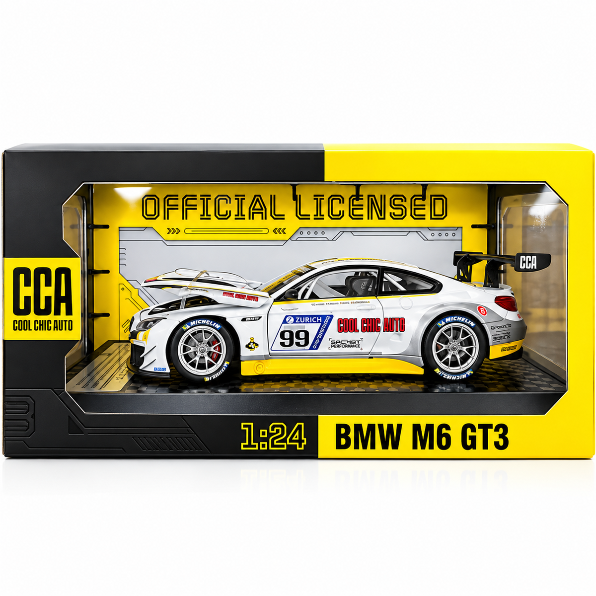 DNM - 1:24 BMW M4 GT3 Diecast Metal Pull Back Car – 4 Openable Doors with Sound & Light | Perfect Toy Decoration & Gift for Kids