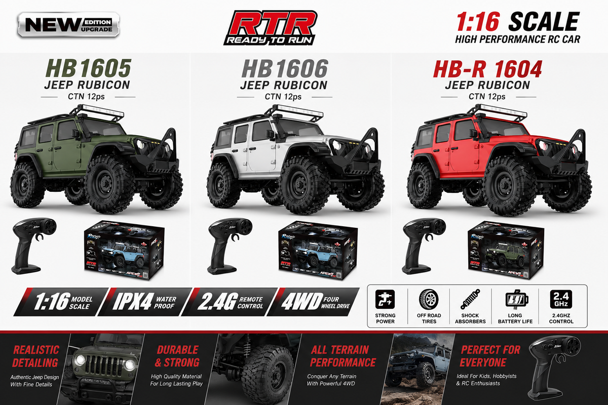 HB-R1604 1:16 RC Jeep Rubicon 4WD | 2.4GHz RTR Remote Control Car Wholesale