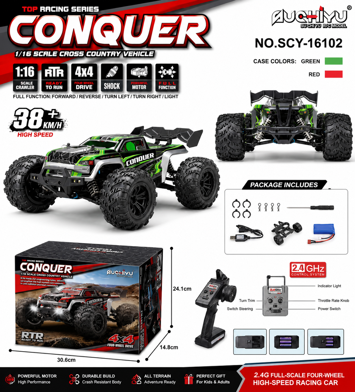 SCY-16102 1:16 4WD High Speed RC Monster Truck | 2.4GHz Remote Control Off-Road All Terrain Car