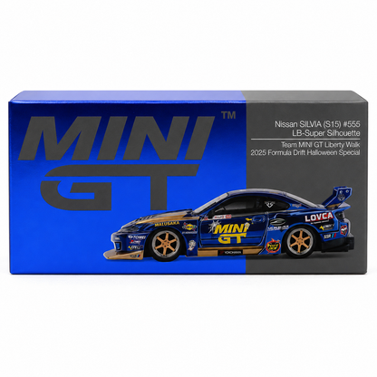 MGT01185-R = MINI GT Nissan Silvia S15 #555 1:64 Diecast | Liberty Walk Formula Drift Halloween