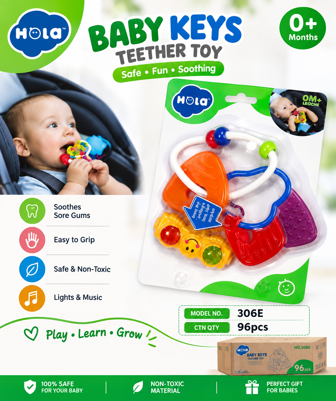 Hola Baby Keys Teether Toy for Babies 0+ Months – Safe Sore Gum Soothing Sensory Toy