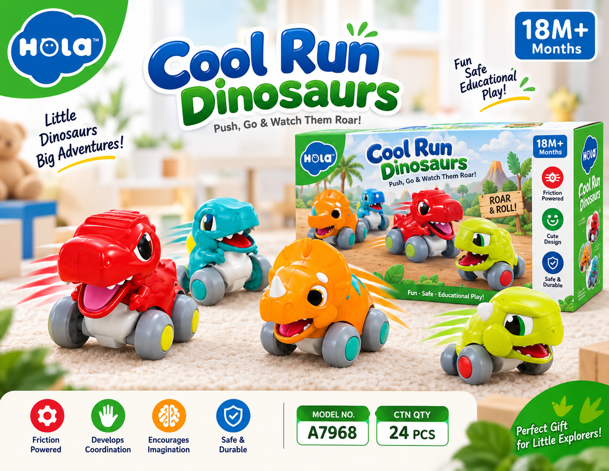 Hola Cool Run Dinosaurs – Friction Powered Push & Go Dinosaur Toy for Toddlers 18M+