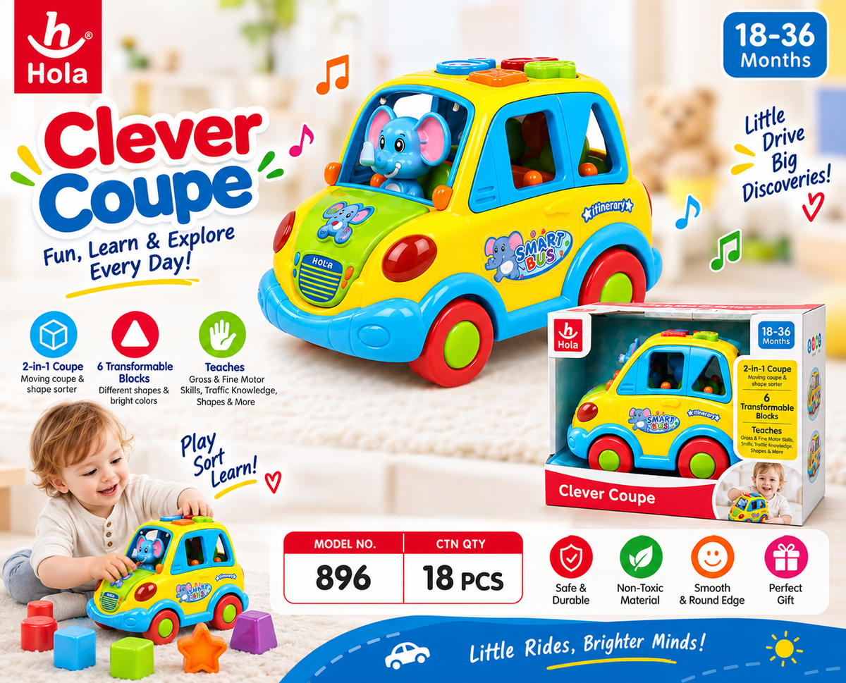 Hola Clever Coupe Toddler Toy Car 18–36 Months – 2-in-1 Shape Sorter Educational Toy