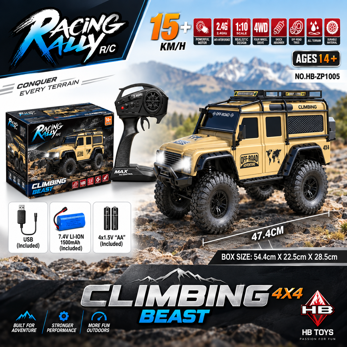 HB Toys ZP1005 HB Toys Land Rover Defender 1:10 4WD RC Rock Crawler 15+ KM/H