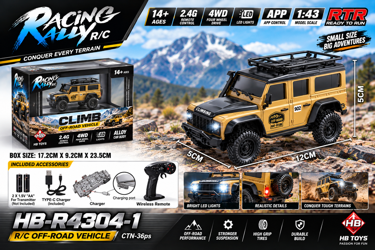 HB-R4304-1 Racing Rally Land Rover Defender 1:43 4WD RC Climbing Car – 2.4GHz APP Control, RTR