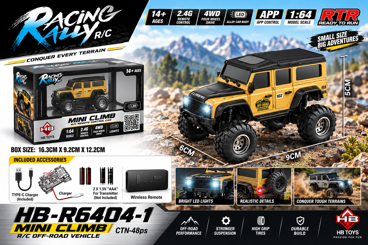 Racing Rally Mini Climb 1:64 4WD RC Off-Road Car – HB-R6404-1, 2.4GHz APP Control, RTR