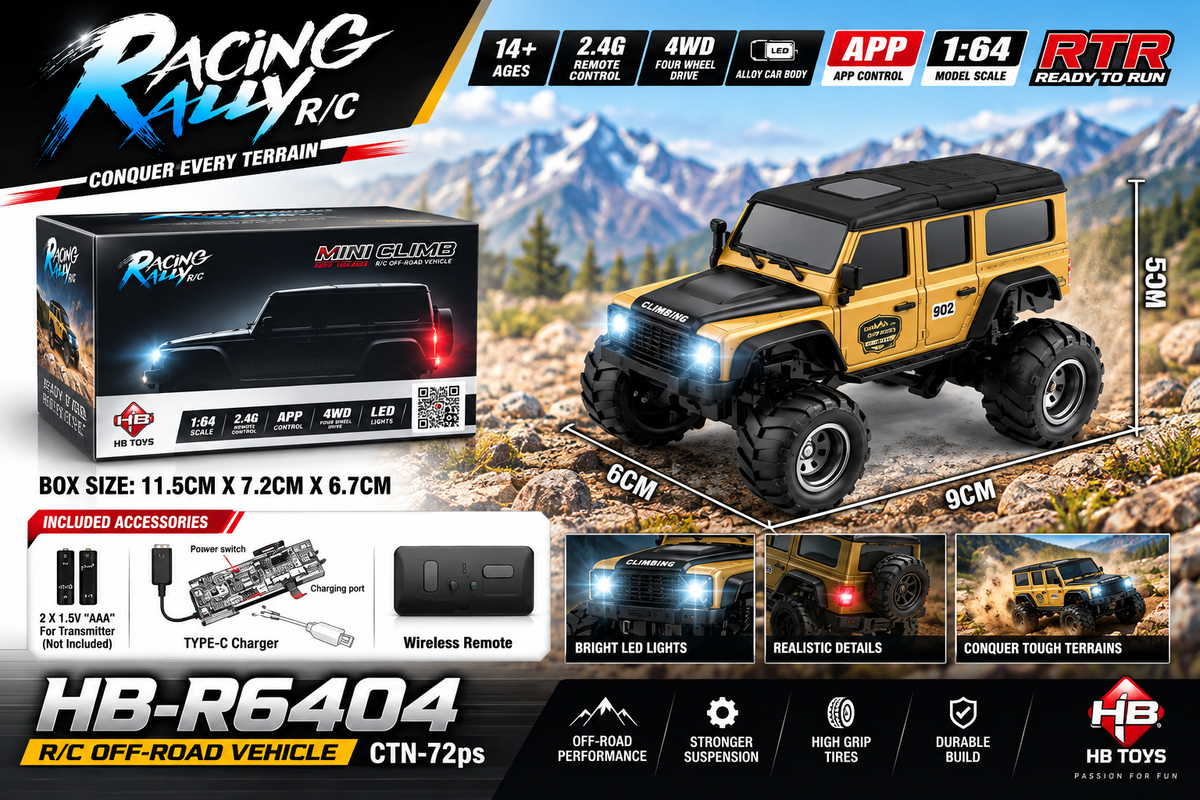 Racing Rally Mini Climb 1:64 2WD RC Off-Road Car – HB-R6404, 2.4GHz APP Control, RTR
