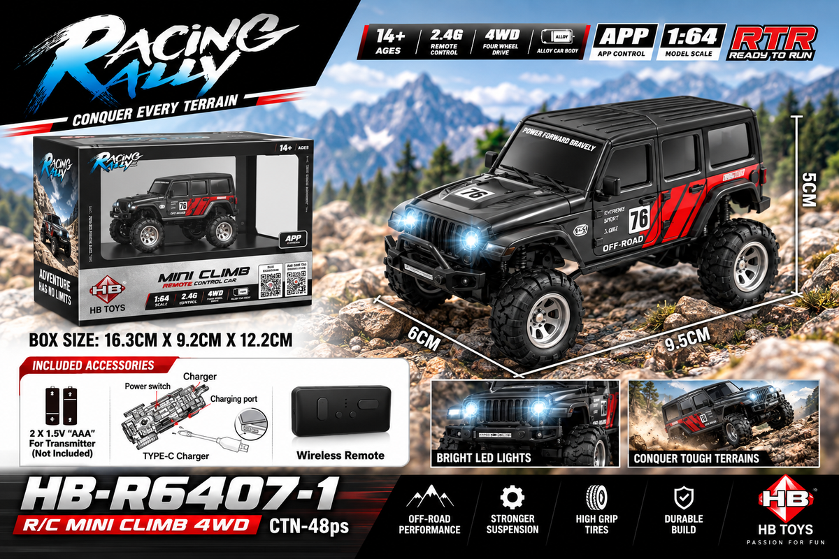 Racing Rally Mini Climb 1:64 2WD RC Off-Road Car – HB-R6407-1, 2.4GHz APP Control, RTR