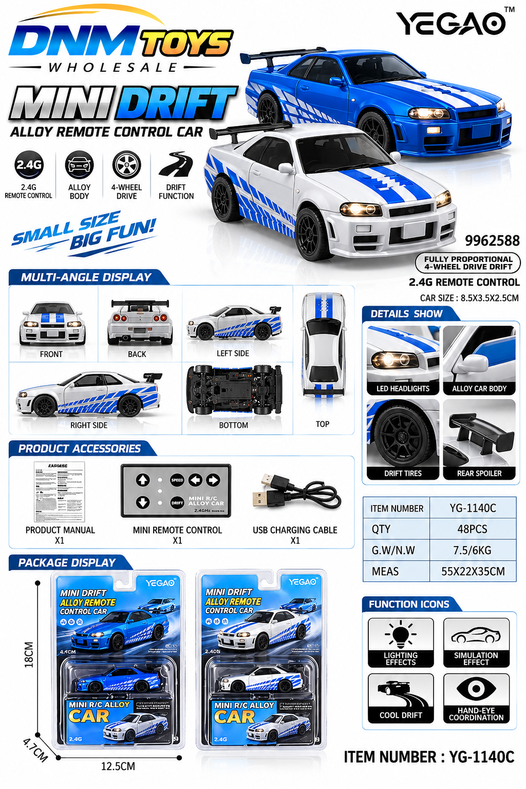 2 Pcs Mini RC Drift Cars | Alloy Remote Control Toy