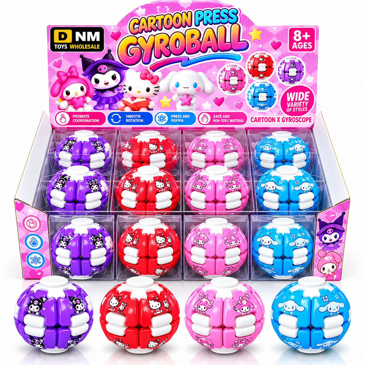 DNM Rotating Spinner Fidget Toy for Kids & Adults, Press and Spin 360 Degree - 24pcs