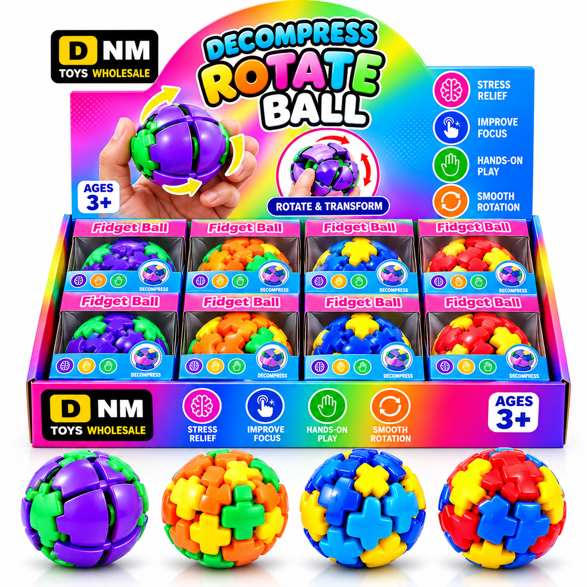 DNM Rotating Spinner Fidget Toy for Kids & Adults, Press and Spin 360 Degree - 24pcs
