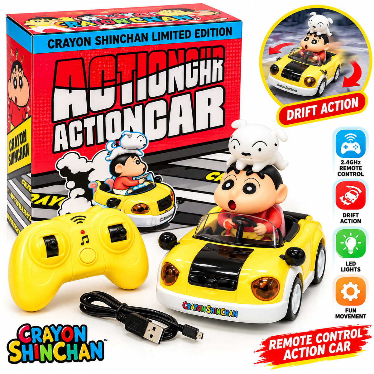 DNM Shinchan Limited Edition Drift Action Cartoon Toy RC Car 2.4GHz