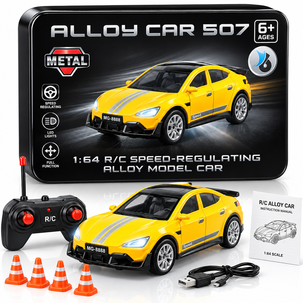 DNM - Alloy S07 1:64 RC Die-Cast Racing Vehicle for Kids, 2.4GHz Remote Control with Speed Regulation