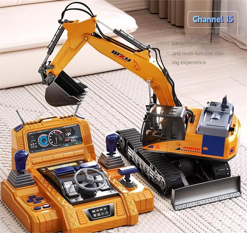 15-Channel 2.4GHz RC Excavator Remote Control Construction Digger with Rechargeable Battery