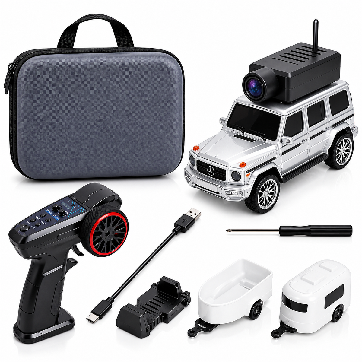 DNM FPV Tech 1:64 Mini Remote Control Car with Camera, Wireless Remote & Carrying Case
