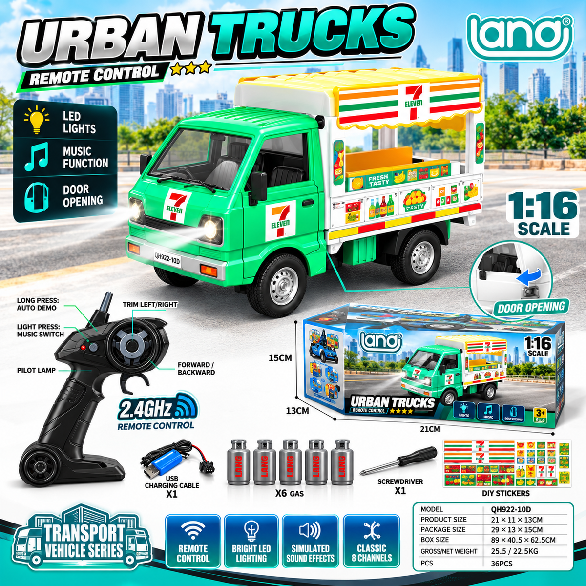 DNM Remote Control Truck Toy Green | Dumper Truck | 2.4G Truck Toy Car with Opening Doors, LED Lights, Sound & Spray | High-Speed Rechargeable Toy Truck | Gift for Boys & Girls 5–14 Years