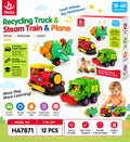 Hola 3-Piece Friction Vehicle Set – Recycling Truck, Train & Plane