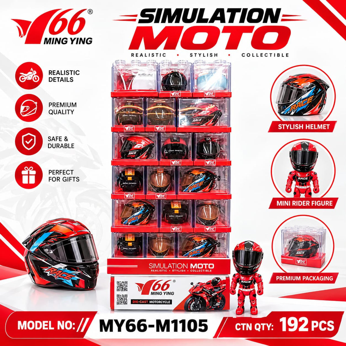 Sparkerz 2-in-1 Transforming Helmet Toy | Die-Cast Metal Racer Mini Figure | Motorcycle Action Collectible Rider Toy (Red) (Helmet Rider)