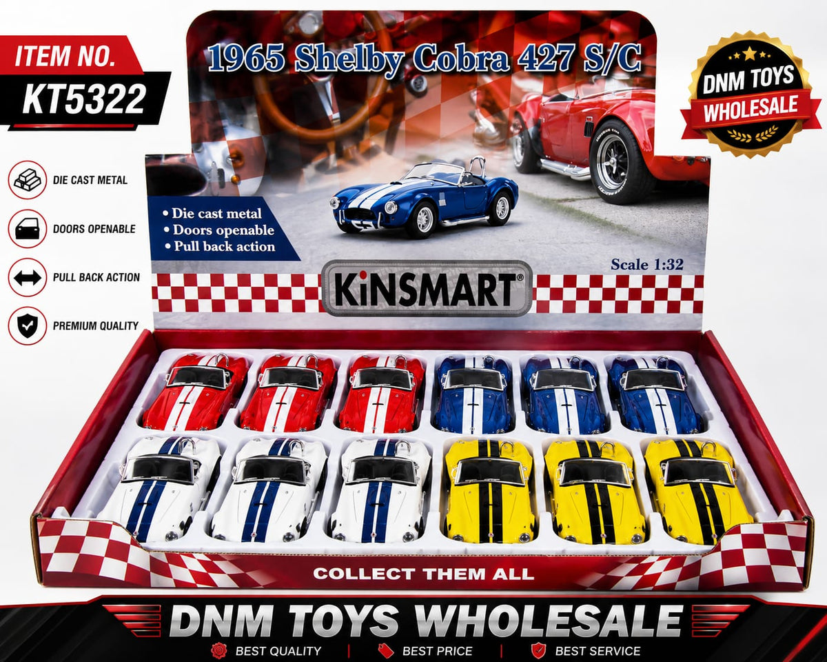 Kinsmart 1965 Shelby Cobra 427 S/C Die-Cast Model Set (12 PCS Assorted Colors) Ð 1:32 Scale Pull Back Collection