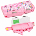 Unicorn Pencil Box for Girls & Kids, Dual-Sided Multifunctional Pop Up Pencil Case with Magnetic Lock, Built-in Sharpener, Scissor & Eraser Compartments, Pen & Pencil Holder