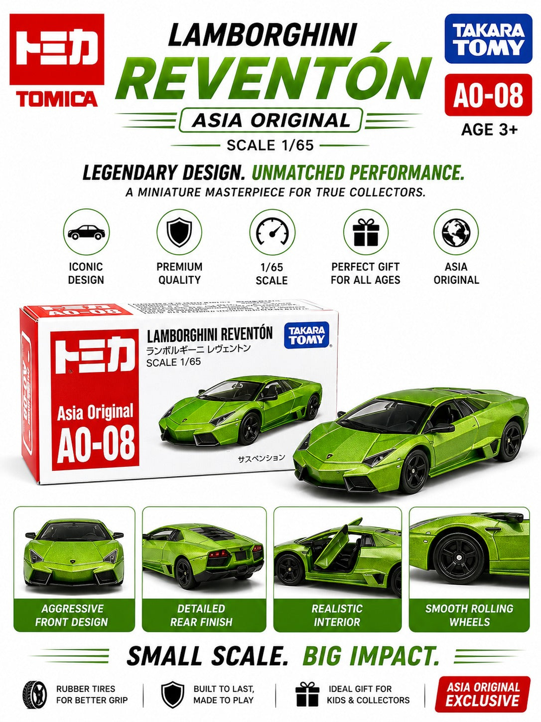 Tomica AO-08 Lamborghini Reventon Diecast Premium Toy Car Model in 1:65 Scale