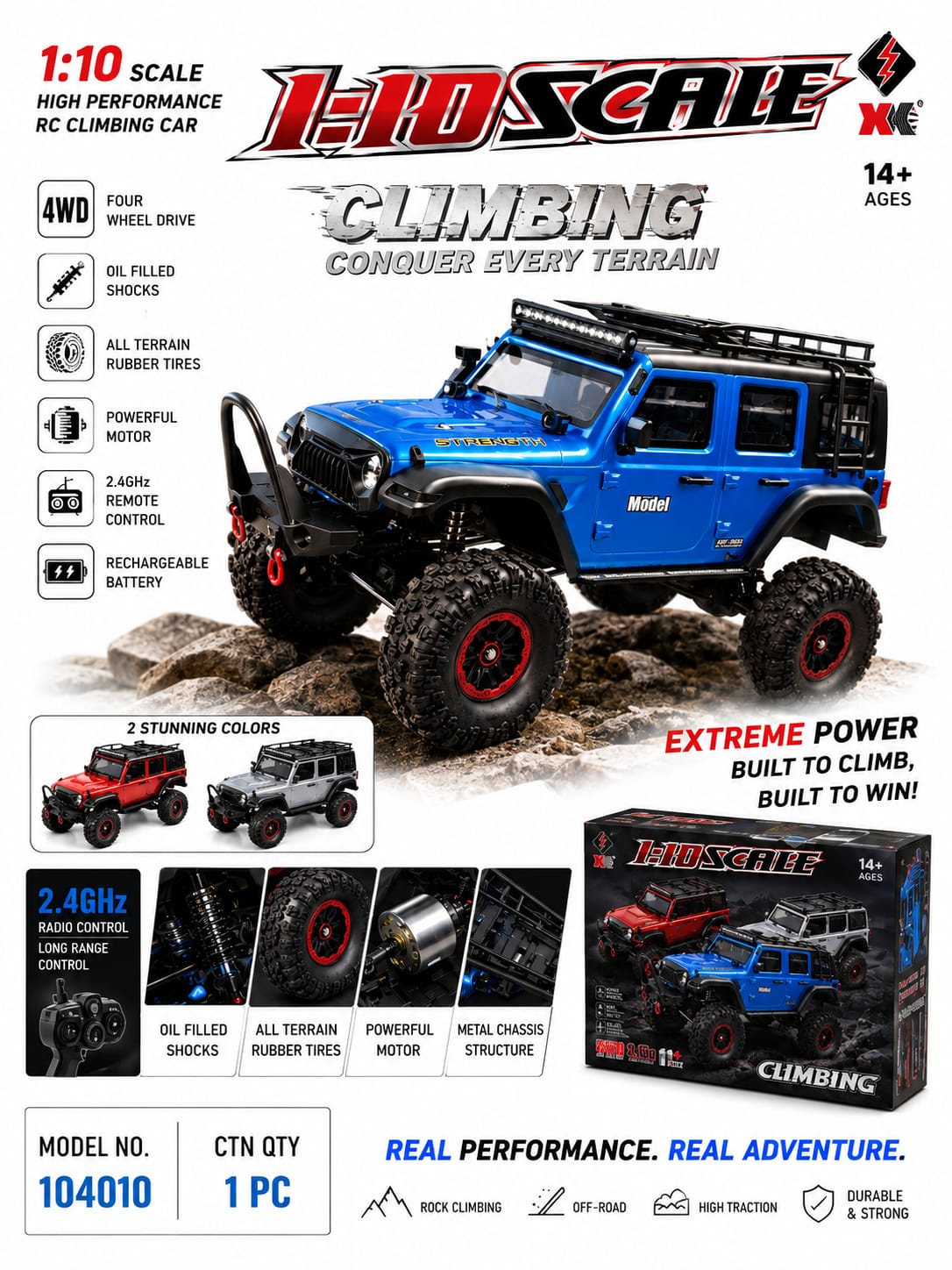 HOSCALE 1:10 High Performance RC Climbing Car 4WD – Off-Road Rock Crawler with 2.4GHz Remote Control