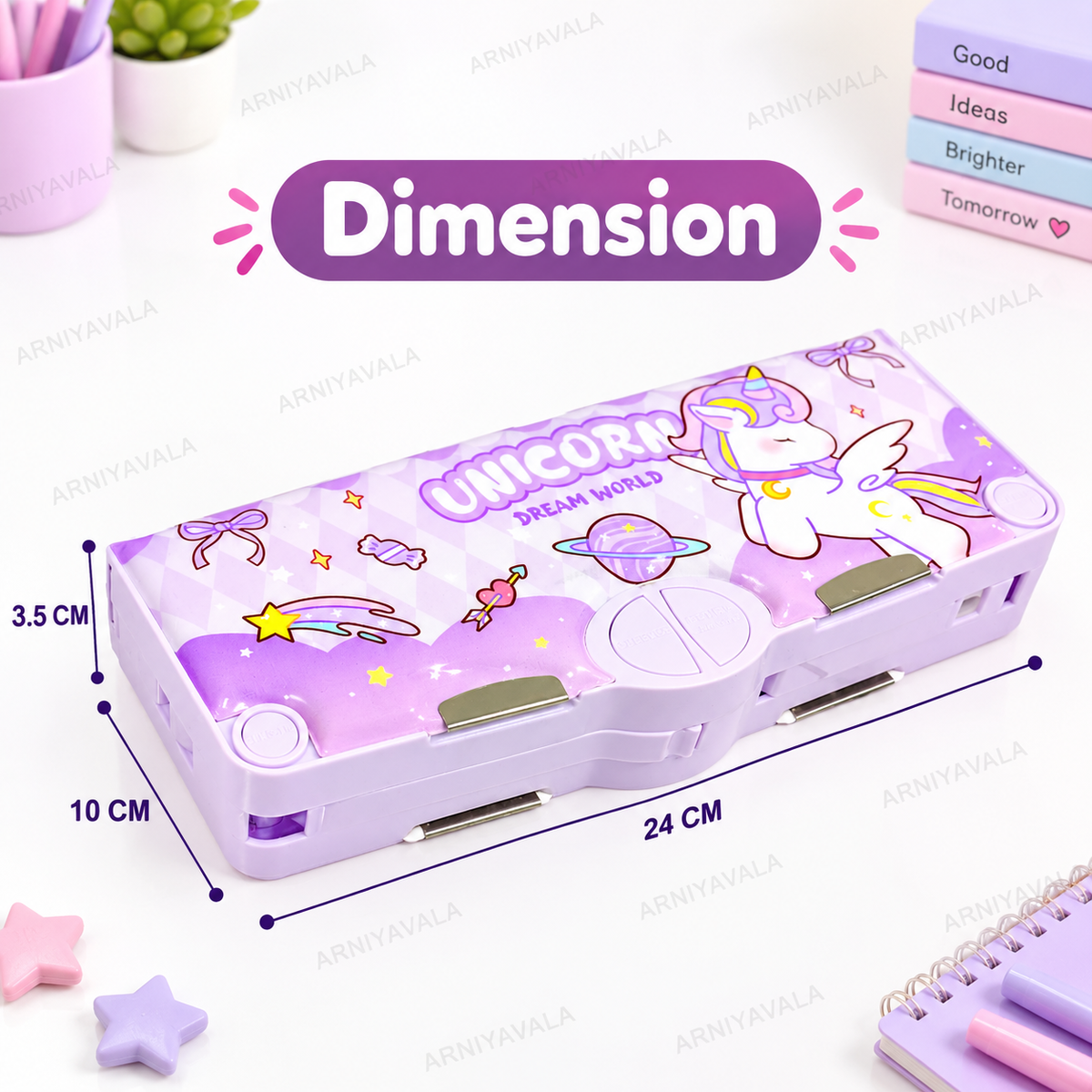 Unicorn Pencil Box for Girls & Kids, Dual-Sided Multifunctional Pop Up Pencil Case with Magnetic Lock, Built-in Sharpener, Scissor & Eraser Compartments, Pen & Pencil Holder