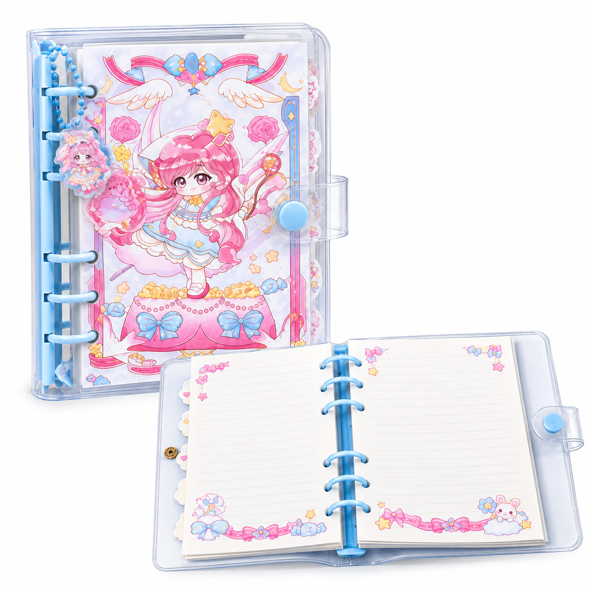 Cute Kawaii A5 Spiral Notebook Diary with Button Closure – Little Princess Design Journal with Dividers, Refillable Pages & Tabs