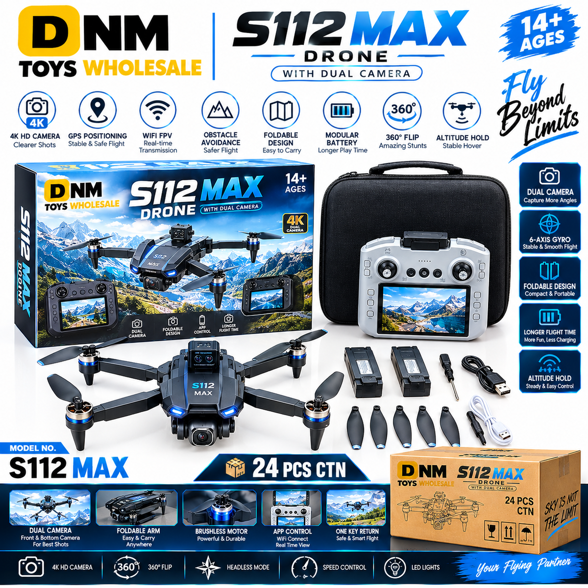 S112-MAX-DRONE-DUAL-CAM - S112 MAX Drone with Dual Camera | Foldable RC Drone with 6-Axis Gyro