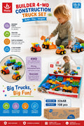 Hola 4WD Construction Truck Toy Set 15 Months–5 Years – Assorted Builder Vehicles with Articulated Moving Parts