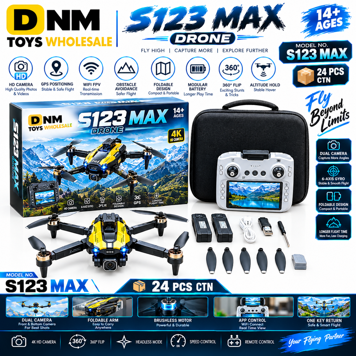 DNM-S123-MAX-DRONE - S123 MAX Foldable Drone with HD Camera & Dual Battery | DNM Toys