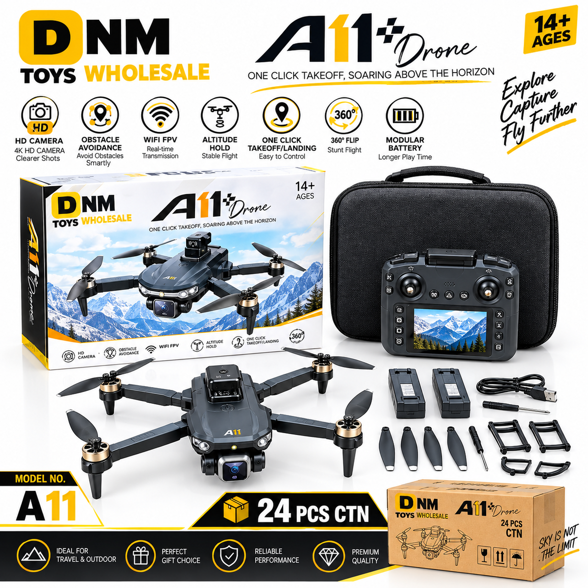 A11-DRONE-HD-FPV-24CTN - A11 Drone with HD Camera | WiFi FPV & Obstacle Avoidance