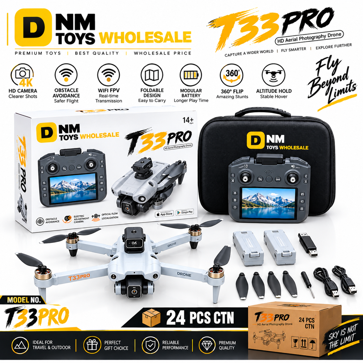 T33PRO-DRONE-4K-FPV - T33 Pro 4K HD Camera Drone | WiFi FPV Foldable Drone with Obstacle Avoidance