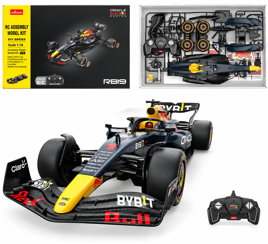 Rastar Oracle Red Bull Racing RB19 1:18 Scale RC Assembly Model Kit | DIY Plastic Formula 1 Racing Car with 2.4GHz Remote Control | F1 Model Car for Collection & Display