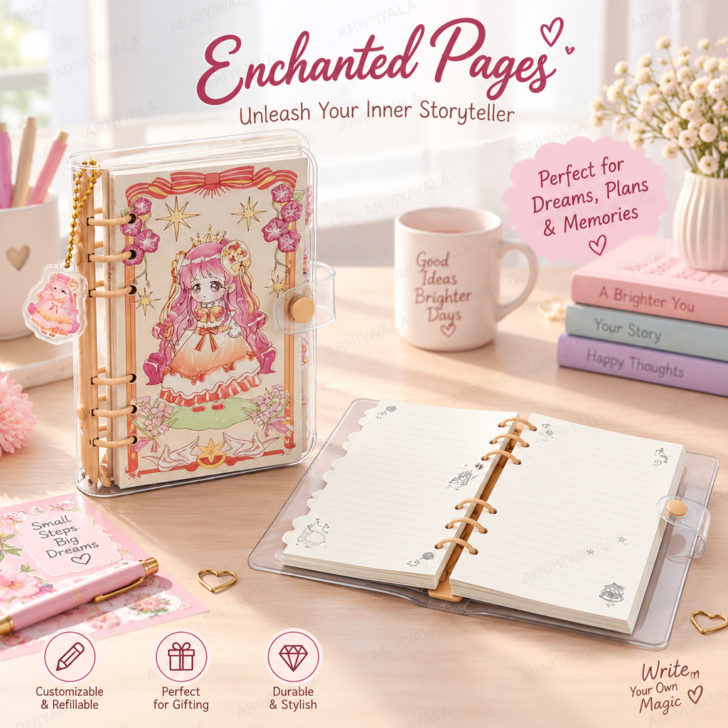 Cute Kawaii A5 Spiral Notebook Diary with Button Closure – Little Princess Design Journal with Dividers, Refillable Pages & Tabs