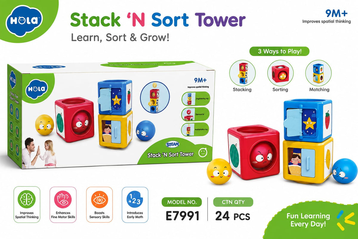 Hola Stack ’N Sort Tower 9 Months+ – Montessori Baby Stacking, Sorting & Matching Educational Toy