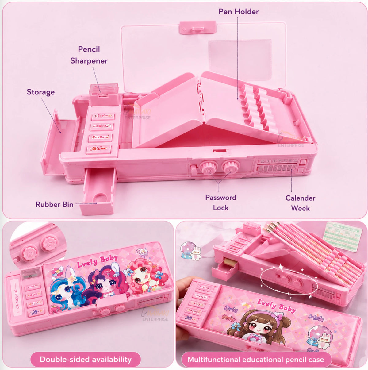 Multifunctional Double Side Pop-Up Pencil Box with 2-Digit Password Lock, Inbuilt Sharpener & Calendar Dial | Smart Compass Box for Kids
